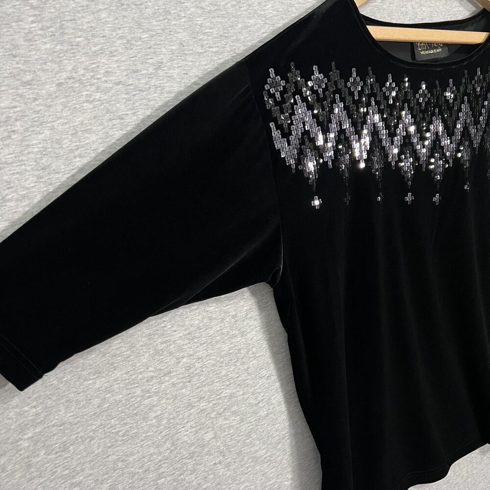 Bob Mackie Wearable Art Shirt Womens 1X Black Velvet Sequin Tunic Pullover Top - Picture 3 of 11